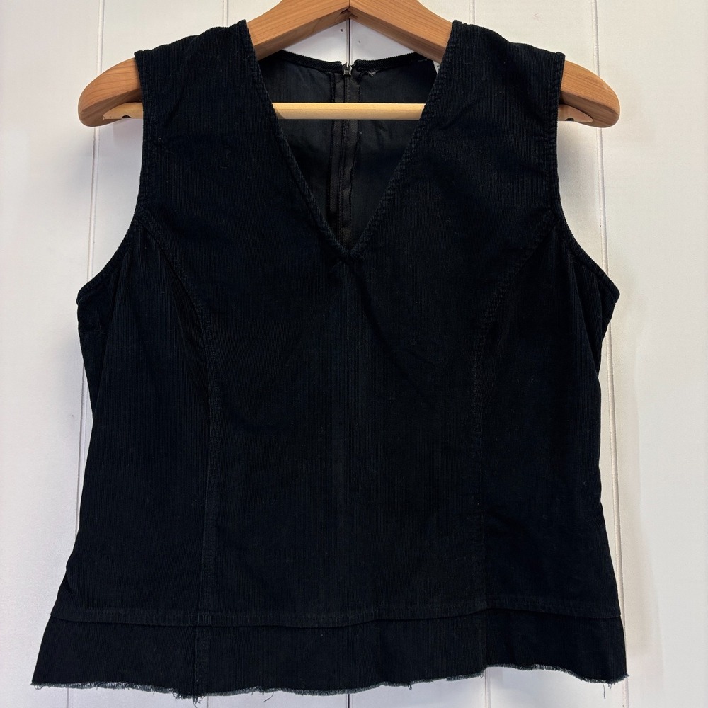 Vintage Womens Y2K Festival Corduroy Raw Hem Zip Back Top Size S Edgy Boho Indie